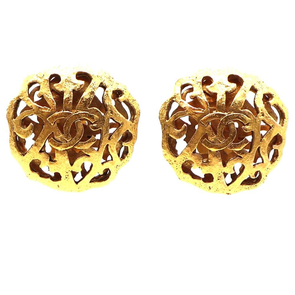 Chanel Gold Cutout CC Clip On Earrings - Picture 1 of 12